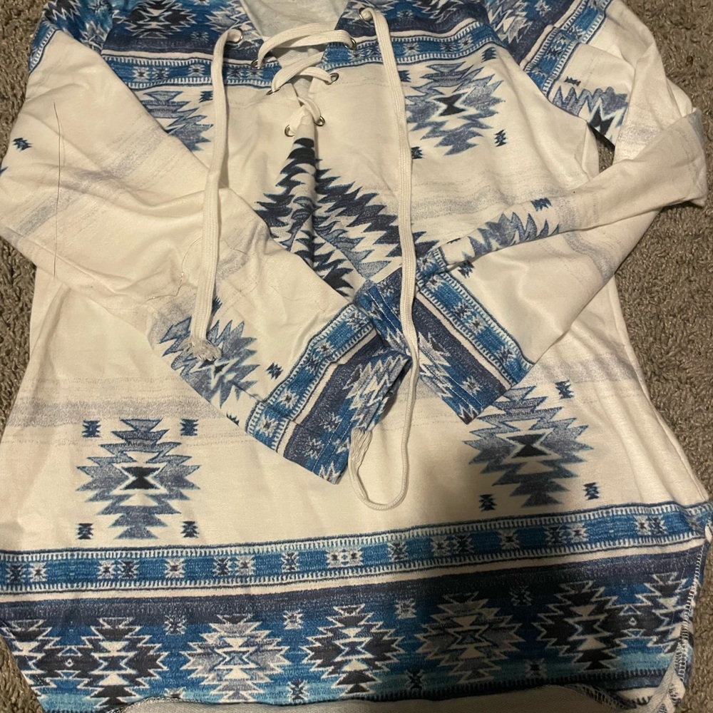 Blue and White Patterned Hoodie
